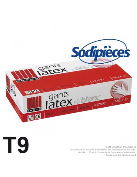 Gants latex. Boite de 100. Taille 9