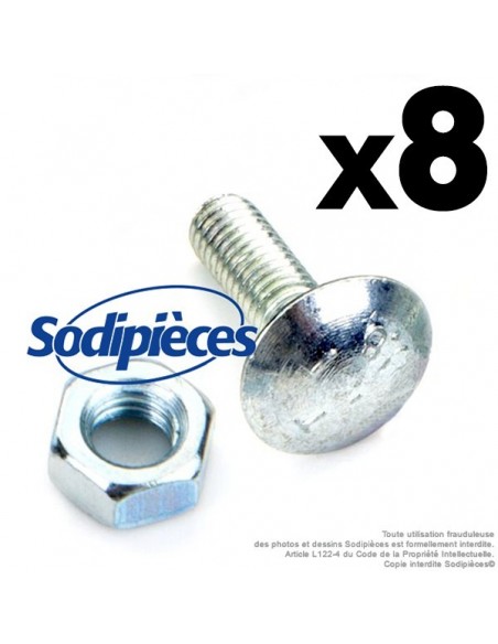Boulon à tête bombée et collet carré M5 pour Etesia 26157. Par 8