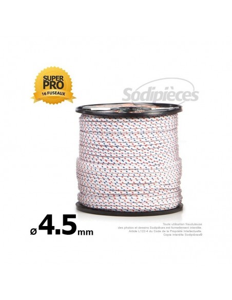 Corde de lanceur Ø 4,5 mm x 100 m. Cordon 16 fuseaux nylon.