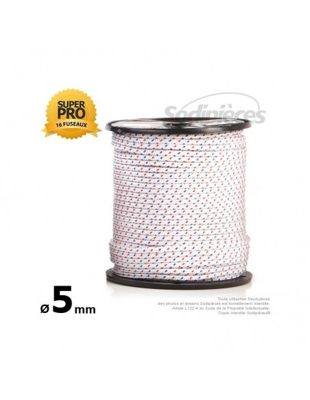 Corde de lanceur Ø 5 mm x 100 m. Cordon 16 fuseaux nylon.