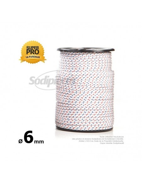 Corde de lanceur Ø 6 mm x 100 m. Cordon 16 fuseaux nylon.