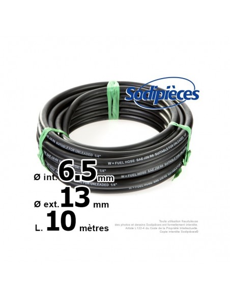 Durite essence caoutchouc Ø int. 6,5 mm, Ø ext. 13 mm. 10 mètres