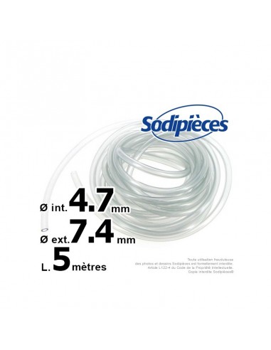 Durite essence nylon Ø int. 4,7 mm, Ø ext. 7,4 mm. 5 mètres