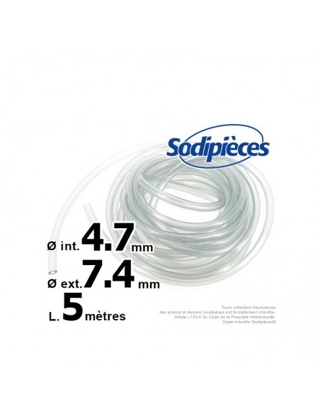 Durite essence nylon Ø int. 4,7 mm, Ø ext. 7,4 mm. 5 mètres