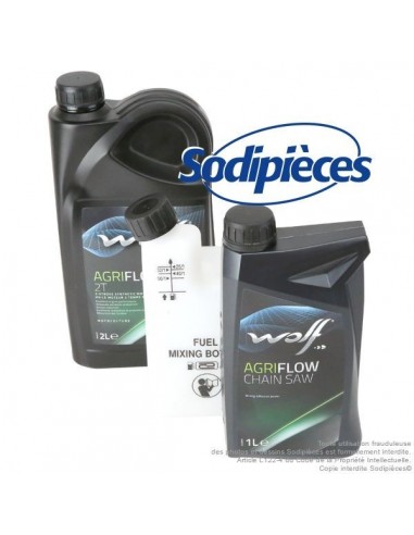 Kit : Huile moteur + huile chaîne + bidon doseur