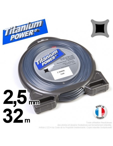 Fil débroussailleuse Titanium ®. Carré. Coque : 2,5 mm x 32 m
