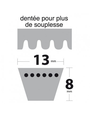 Courroie AX43 Trapézoïdale crantée. 13 mm x 1142 mm.