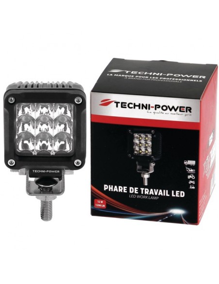 PHARE LED CARRE MINI 12/24V 12W 1200 LUMENS TECHNI-POWER