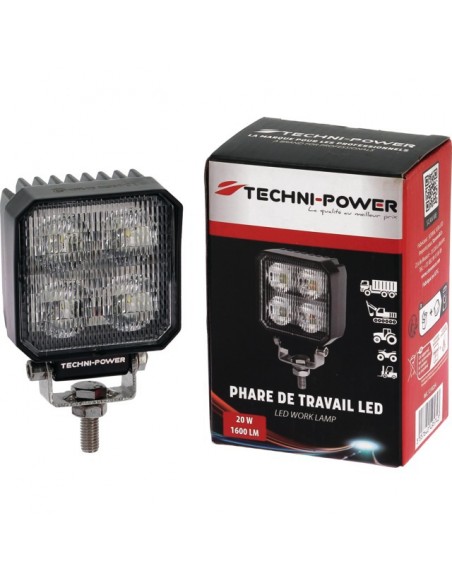 PHARE LED CARRE 12/24V 20W 1600 LUMENS TECHNI-POWER