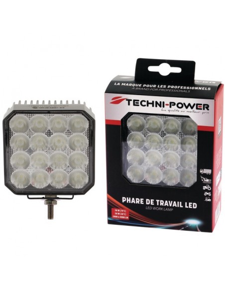 PHARE LED CARRE 12/24V 42W 4000 LUMENS AVEC PROTECTION DE SURCHAUFFE TECHNI-POWER