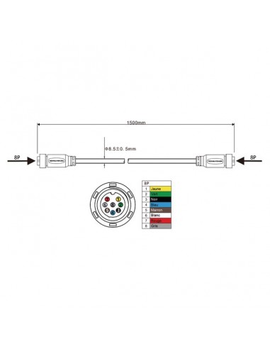 CABLE DE LIAISON FEMELLE-FEMELLE 8 PIN 1,5M TECHNI-POWER