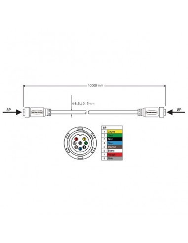 CABLE DE LIAISON FEMELLE-FEMELLE 8 PIN 10M TECHNI-POWER