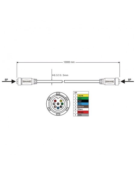 CABLE DE LIAISON FEMELLE-FEMELLE 8 PIN 10M TECHNI-POWER