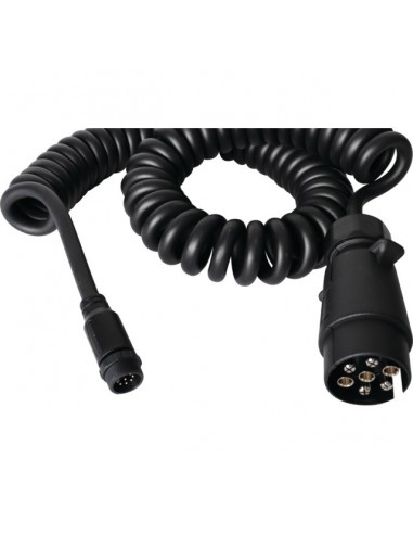 PRISE 7 PLOTS MALE PLASTIQUE AVEC CABLE SPIRALE 5M CONNEXION RAPIDE MALE  8 PIN TECHNI-POWER