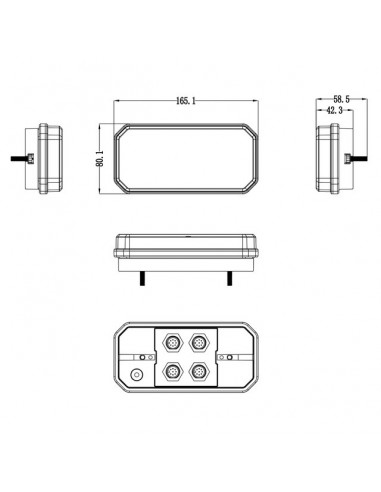 FEU ARRIERE DROIT DYNAMIQUE RECTANGLE 3 FONCTIONS 12-24V CONNEXION RAPIDE MALE 8 PIN TECHNI-POWER