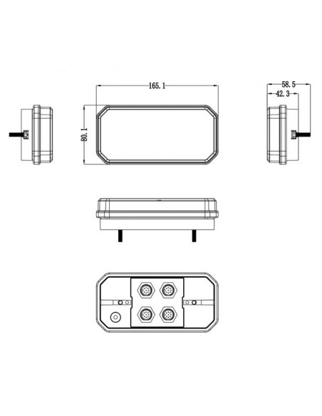 FEU ARRIERE DROIT DYNAMIQUE RECTANGLE 3 FONCTIONS 12-24V CONNEXION RAPIDE MALE 8 PIN TECHNI-POWER