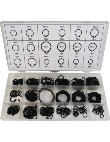 COFFRET 225 CIRCLIPS INTERIEURS ET EXTERIEURS DIN471 ET DIN472