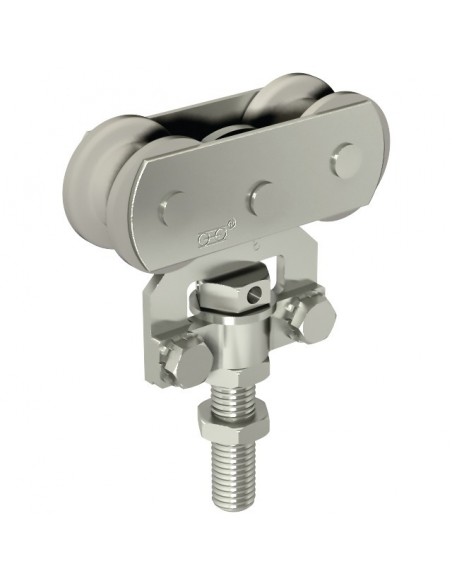 MONTURE A GALET FIXATION SUR CHANT AVEC 2 GALETS EN DERLIN POUR RAIL 35X30 MM 0235D