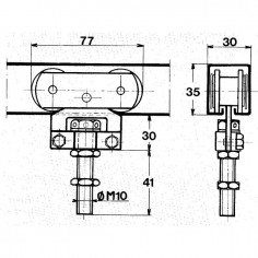 MONTURE A GALET FIXATION SUR CHANT AVEC 2 GALETS EN DERLIN POUR RAIL 35X30 MM 0235D 2