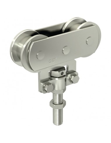 MONTURE A GALET FIXATION SUR CHANT AVEC 2 GALETS EN ACIER POUR RAIL 50X40 MM 0251A