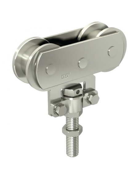 MONTURE A GALET FIXATION SUR CHANT AVEC 2 GALETS EN ACIER POUR RAIL 50X40 MM 0251A