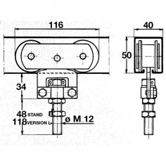 MONTURE A GALET FIXATION SUR CHANT AVEC 2 GALETS EN ACIER POUR RAIL 50X40 MM 0251A 2