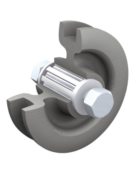 GALET FONTE Ø 82 MM SUR CAGE A ROULEAUX POUR MONTURE DE RAIL FER PLAT 50X10 MM 1002A