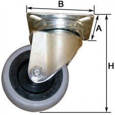 ROUE PIVOTANTE 50X18 MM PLAT 60 X 60 MM CAOUTCHOUC GRIS 2