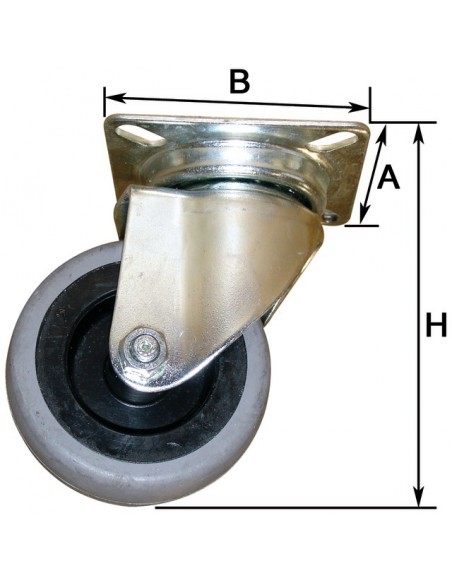 ROUE PIVOTANTE 50X18 MM PLAT 60 X 60 MM CAOUTCHOUC GRIS