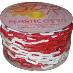 CHAINE PLASTIQUE ROUGE/BLANC Ø 8 MM ROULEAU DE 25M