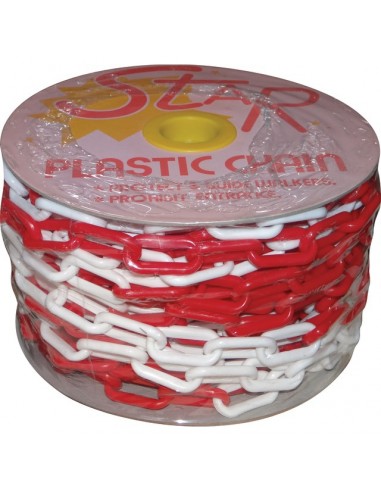 CHAINE PLASTIQUE ROUGE/BLANC Ø 8 MM ROULEAU DE 25M