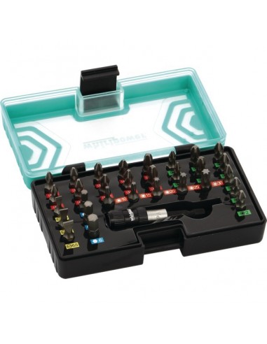 EMBOUTS DE VISSAGE 1/4 CODE COULEUR ACIER S2 EN COFFRET DE 31 PIECES