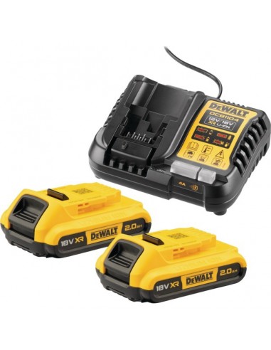 PACK 2 BATTERIES XR 18V 2AH LI-ION + CHARGEUR DCB1104D2-QW DEWALT