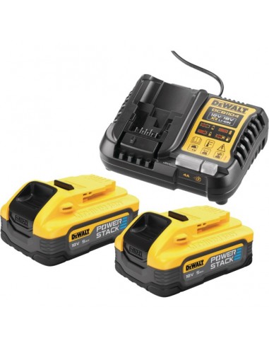 PACK DE 2 BATTERIES POWERSTACK XR 18V 5AH LI-ION + CHARGEUR DEWALT