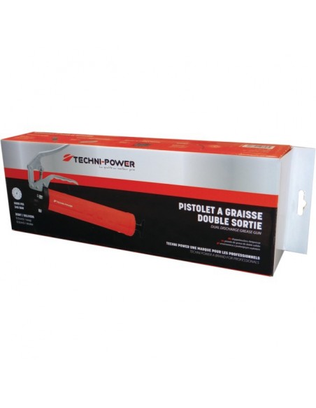 PISTOLET A GRAISSE DEUX SORTIES AVEC FLEXIBLE ET BEC RIGIDE TECHNI-POWER