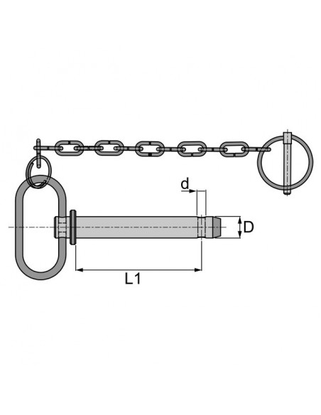BROCHE D'ATTELAGE A POIGNEE 22X165 AVEC CHAINE