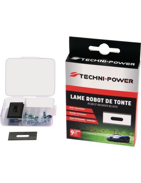 LAME ROBOT TONTE ACIER INOXYDABLE TROU FIXATION OBLONG HUSQVARNA GARDENA BLISTER DE 9 TECHNI-POWER