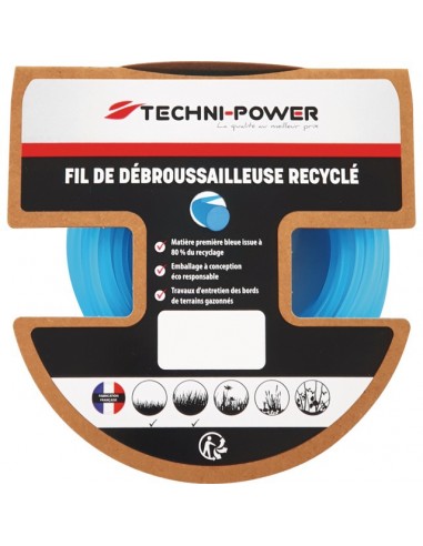 FIL DE DEBROUSSAILLEUSE ROND RECYCLE Ø 1.6 MM / 15 M TECHNI-POWER