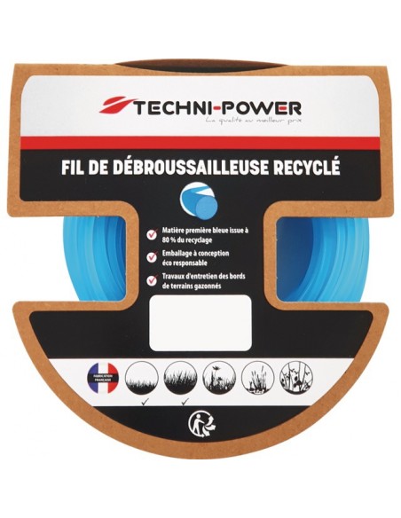 FIL DE DEBROUSSAILLEUSE ROND RECYCLE Ø 1.6 MM / 15 M TECHNI-POWER