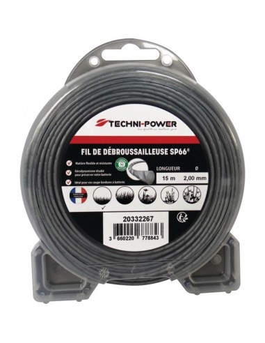 FIL DE DEBROUSSAILLEUSE ONDULE SP66 Ø 2 MM / 15 M TECHNI-POWER