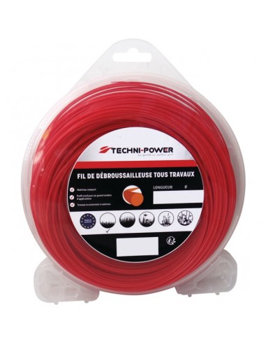 FIL DE DEBROUSSAILLEUSE ROND Ø 2 MM COQUE DÉVIDOIR 80M TECHNI-POWER