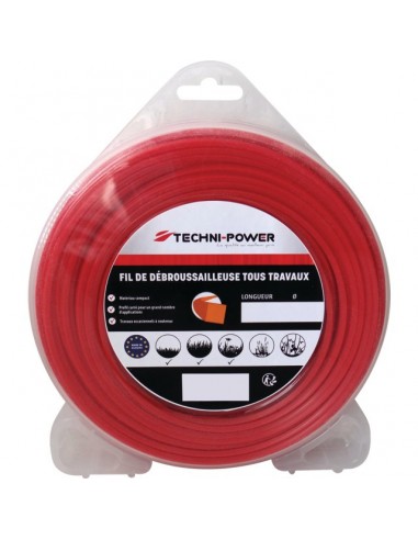 FIL DE DEBROUSSAILLEUSE CARRE Ø 2 MM BLISTER DE 15M TECHNI-POWER