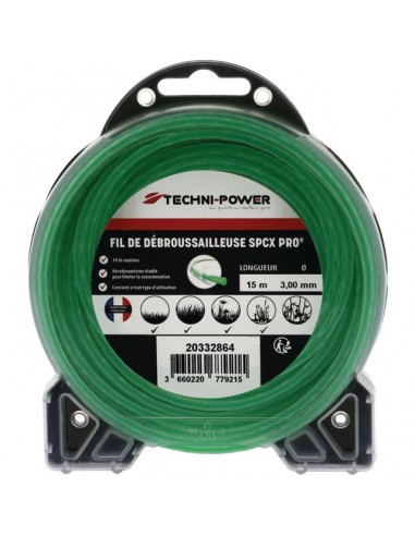 FIL DE DEBROUSSAILLEUSE ONDULE SPCX PRO Ø 3 MM / 15 M TECHNI-POWER