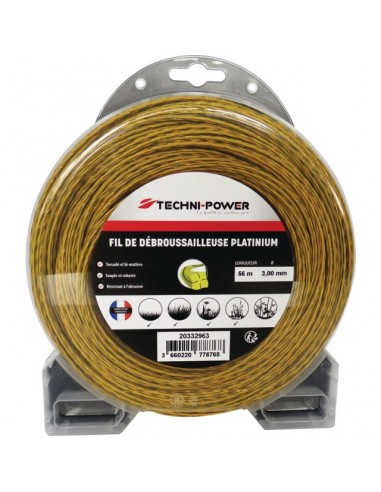 FIL DE DEBROUSSAILLEUSE TORSADE PLATINIUM Ø 3 MM / 56 M TECHNI-POWER