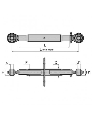 BARRE DE POUSSEE MECANIQUE ROTULE-ROTULE LG 620-885 CAT2-3