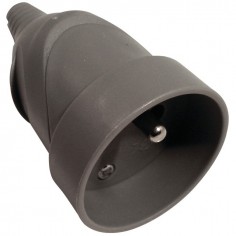 FICHE FEMELLE PLASTIQUE 10/16A GRIS 2P+T SORTIE DROITE