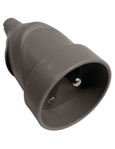FICHE FEMELLE PLASTIQUE 10/16A GRIS 2P+T SORTIE DROITE