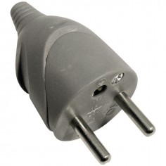 FICHE MALE PLASTIQUE 10/16A GRIS 2P+T SORTIE DROITE