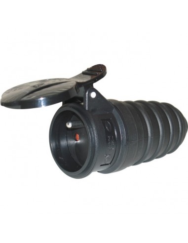 FICHE F 10/16A CAOUTCHOUC 2P+T SORTIE DROITE