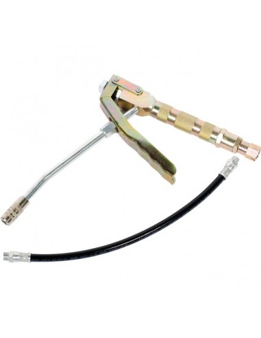 PISTOLET DE GRAISSAGE AVEC RACCORD TOURNANT FLEXIBLE ET BEC RIGIDE SURPRESSEUR A GRAISSE